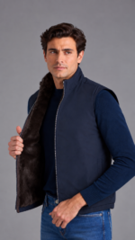 Fur Lined Gilet | Navy - Image 2