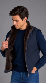Fur Lined Gilet | Navy - Image 3