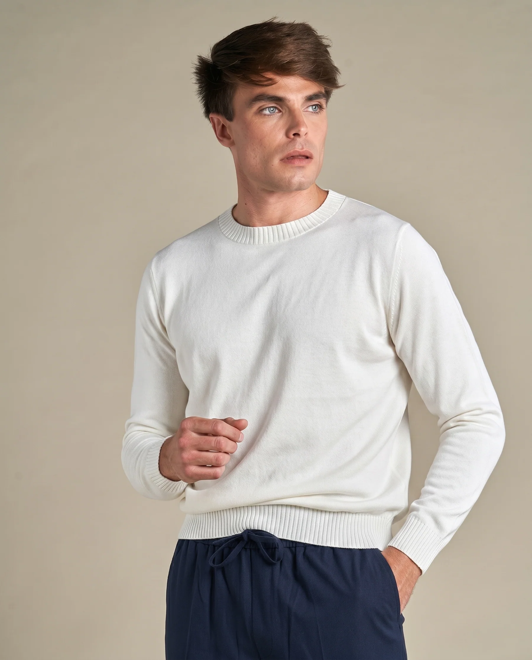 hf_20260616_134718_256cae83-33e3-4a30-ab17-ed4ed5b6db64 Classic Cotton Crewneck | Off-White - Image 1